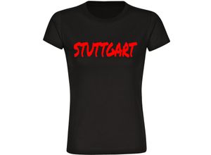 4068859512262 - multifanshop Damen T-Shirt - Stuttgart - Textmarker - Druck rot - Frauen