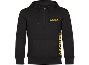 4068859548599 - multifanshop Kapuzen Sweatshirt Jacke - Aachen - Brust & Seite - Druck gelb - Sweat