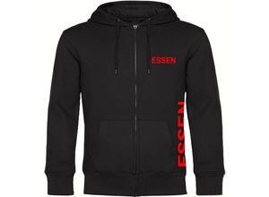 4068859562373 - multifanshop Kapuzen Sweatshirt Jacke - Essen - Brust & Seite - Druck rot - Sweat