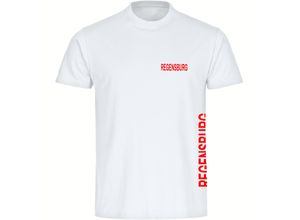 4068859572624 - multifanshop Herren T-Shirt - Regensburg - Brust & Seite - Druck rot - Männer