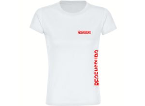 4068859572853 - multifanshop Damen T-Shirt - Regensburg - Brust & Seite - Druck rot - Frauen