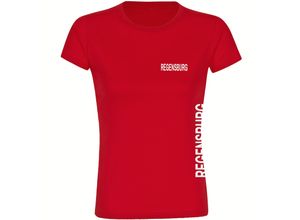 4068859572938 - multifanshop Damen T-Shirt - Regensburg - Brust & Seite - Druck weiß - Frauen