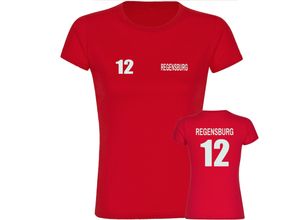 4068859573928 - multifanshop Damen T-Shirt - Regensburg - Trikot Nummer 12 - Druck weiß - Frauen