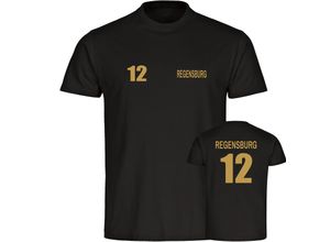 4068859574864 - multifanshop Herren T-Shirt - Regensburg - Trikot Nummer 12 gold - Druck gold metallic - Männer