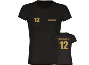 4068859575335 - multifanshop Damen T-Shirt - Regensburg - Trikot Nummer 12 gold - Druck gold metallic - Frauen