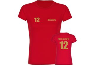 4068859575465 - multifanshop Damen T-Shirt - Regensburg - Trikot Nummer 12 gold - Druck gold metallic - Frauen