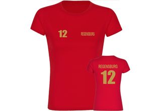 4068859575496 - multifanshop Damen T-Shirt - Regensburg - Trikot Nummer 12 gold - Druck gold metallic - Frauen