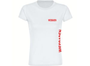 4068859594299 - multifanshop Damen T-Shirt - Wiesbaden - Brust & Seite - Druck rot - Frauen