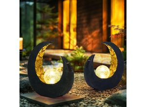 4069033001794 - Nowa - Gartendeko Solarlampen für Außen Outdoor Balkon Deko schwarz gold Mond Glaskugel 1x led LxBxH 294x9x305 cm 2er Set