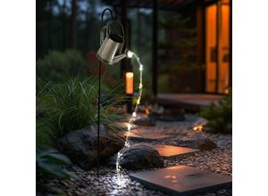 4069033001800 - Solarleuchte Gießkanne Solarlampe Gartendeko Erdspieß Gießkanne Außenleuchte Metall schwarz silber 24x LED LxBxH 32x32x90 cm