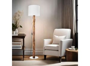 4069033001831 - Stehlampe Standleuchte Landhausstil Holzlampe Eukalyptus braun Wohnzimmer Stehleuchte mit Stoffschirm Metall Textil weiß gold Fassung 1x E27 DxH