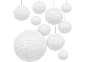 4069055000232 - Spetebo - Papier Lampion in weiß zum Hängen - 10er Set in 25 cm - Deko Papierlaterne rund - Lampenschirm Papierlampe gerippt Deko für Garten Party