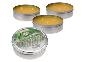 4069055000744 - Citronella 3-Docht Kerze mit Deckel 11 cm - 12 Stück - Duftlicht mit Deckel Zitronen Aroma - Garten Balkon Camping Bistro Licht