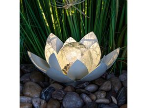 4069055001277 - LED Solar Lotusblüte mit Crackleglas Kugel - 25 x 11 cm - Deko Kugelleuchte für den Garten - Outdoor Gartenkugel Dekoleuchte Lotus Solarlampe