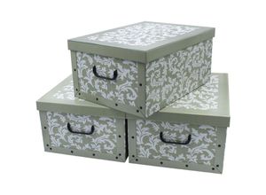 4069055001352 - 3er Set Aufbewahrungsbox mit Deckel 51 x 37 cm - Barock in oliv - Stapelbox aus Pappe mit Griffen 45 Liter - Organizer Storage Box Allzweck Spielzeug