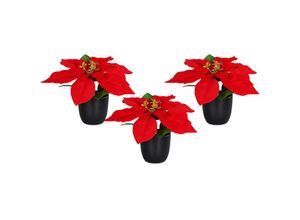 4069055003639 - Spetebo - Künstlicher Weihnachtsstern im schwarzen Topf 20 cm - 3er Set - Kunstblume Poinsettia in naturgetreuer Nachbildung - Christblume Deko