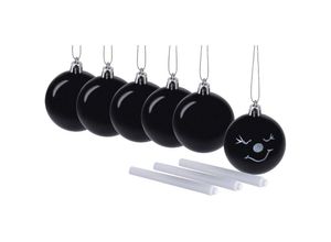 4069055004124 - Christbaumkugel schwarz zum selber beschriften 6 cm - 6er Set - diy Weihnachtskugeln mit Kordel – mit Marker in weiß