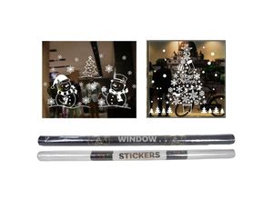 4069055005503 - Weihnachts Fensterbilder selbstklebend 72 x 54 cm - 2er Set - Winter Fensteraufkleber Schneemann und Weihnachtsbaum - Fenster Sticker Weihnachts