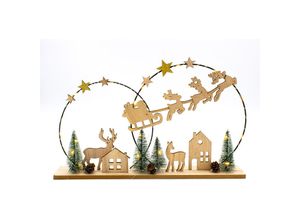 4069055005893 - LED Deko Aufsteller aus Holz mit Weihnachts Motiv - 40 x 25 cm - Silhoutten Bild Weihnachtsmann mit Schlitten warm weiß beleuchtet - Weihnachts