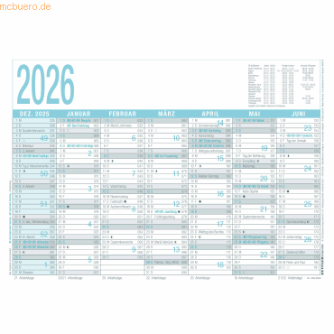 4069095001497 - Arbeitstagekalender 909 A4 297x21cm grau türkis 2026