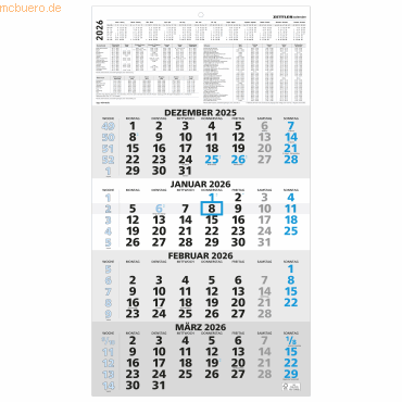 4069095001695 - Wandkalender 959-0015 33x588cm (BxH) 2026 4069095001695 Zettler