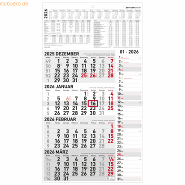 4069095001725 - Viermonatskalender Kombi 961 33x588cm 2026