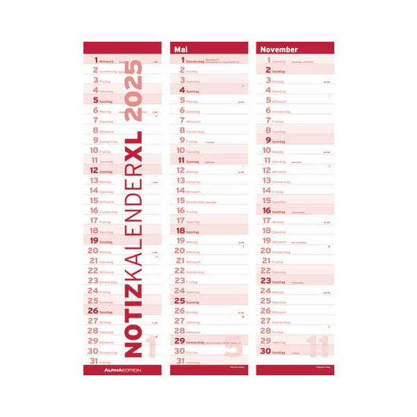 4069095005891 - Streifenkalender 103870 Notizkalender XL 1 Monat   1 Seite 113x79cm 2025 4069095005891 ALPHA EDITION