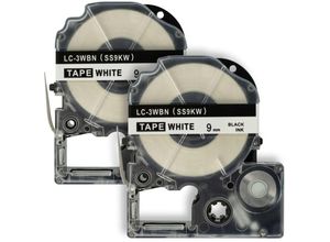 4069099564080 - Vhbw - 2x Schriftband-Kassette kompatibel mit Epson LabelWorks LW-700 LW-900P Etiketten-Drucker 8m x 9mm Schwarz auf Weiß