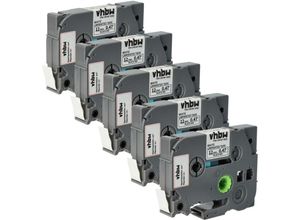 4069099684702 - Vhbw - 5x Schriftband-Kassette kompatibel mit Brother pt 1650 1700 1800E 1600 1800 1750 Etiketten-Drucker 4m x 12mm Schwarz auf Weiß Laminiert