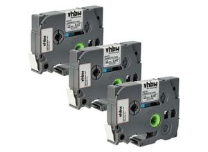 4069099685402 - Vhbw - 3x Schriftband-Kassette kompatibel mit Brother pt D600VP E100B E105 E100 E100VP Etiketten-Drucker 4m x 12mm Schwarz auf Weiß Laminiert