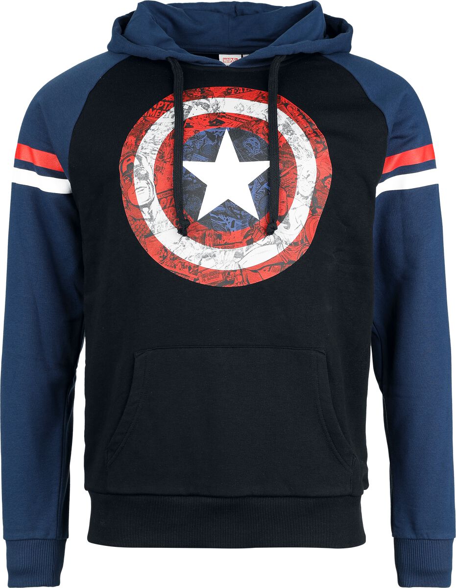 4069225014526 - Comic Shield Kapuzenpullover schwarz blau in S 4069225014526 - Comic Shield Kapuzenpullover schwarz blau in S