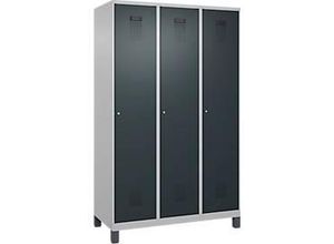 4069361389472 - Kleiderspind Evolo Plus 3 Abteile 400 mm Abteilbreite mit Füßen Anschlag rechts B 1200 x T 500 x H 1950 mm Zylinder weißaluminium anthrazitgrau
