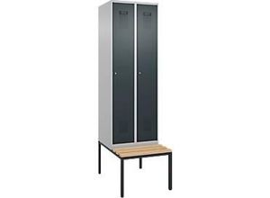 4069361389632 - Kleiderspind Evolo Plus 2 Abteile mit je 300 mm Breite Unterbau-Sitzbank B 600 x T 815 x H 2120 mm Zylinder weißaluminium anthrazitgrau