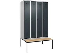 4069361389724 - Kleiderspind Evolo Plus 4 Abteile 300 mm Abteilbreite mit untergebauter Sitzbank B 1200 x T 815 x H 2120 mm Zylinder weißaluminium anthrazitgrau