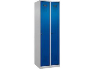 4069361389748 - Kleiderspind Evolo Plus 2 Abteile Anschlag rechts Zylinderschloss Soft-Anschlag B 600 x T 500 x H 1850 mm weißaluminium enzianblau