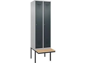 4069361390010 - Kleiderspind Evolo Plus 2 Abteile à 300 mm Breite schwebende Sitzbank B 600 x T 815 x H 2120 mm Zylinder weißaluminium anthrazitgrau