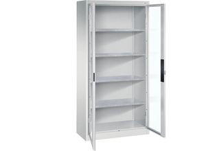 4069361428010 - Sichtfenster-Flügeltürschrank HxBxT 1950 x 930 x 400 mm 4 Fachböden lichtgrau   lichtgrau C+P