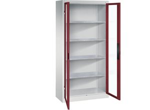 4069361428027 - Sichtfenster-Flügeltürschrank HxBxT 1950 x 930 x 400 mm 4 Fachböden lichtgrau rubinrot C+P 4069361428027 - Sichtfenster-Flügeltürschrank HxBxT 1950 x 930 x 400 mm 4 Fachböden lichtgrau rubinrot C+P