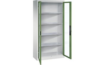 4069361428058 - Sichtfenster-Flügeltürschrank HxBxT 1950 x 930 x 400 mm 4 Fachböden lichtgrau resedagrün C+P 4069361428058 - Sichtfenster-Flügeltürschrank HxBxT 1950 x 930 x 400 mm 4 Fachböden lichtgrau resedagrün C+P