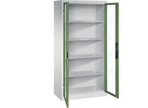 4069361431645 - Sichtfenster-Flügeltürschrank HxBxT 1950 x 930 x 500 mm 4 Fachböden lichtgrau resedagrün C+P 4069361431645 - Sichtfenster-Flügeltürschrank HxBxT 1950 x 930 x 500 mm 4 Fachböden lichtgrau resedagrün C+P
