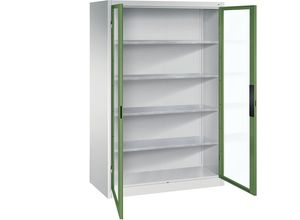 4069361449459 - Sichtfenster-Flügeltürschrank HxBxT 1950 x 1200 x 600 mm 4 Fachböden lichtgrau   resedagrün C+P