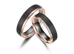 4069415274686 - Partnerring MARRYA BLACK TITANIUM by MARRYA Fingerringe Gr 48 Titan rosegold (herren ring schwarz rosé gold) Damen