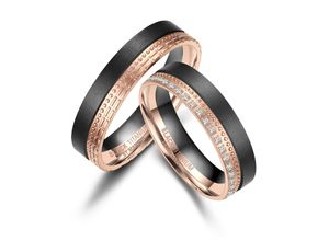 4069415275461 - Partnerring MARRYA BLACK TITANIUM by MARRYA Fingerringe Gr 48 Titan rosegold (herren ring schwarz rosé gold) Damen