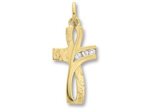 4069415442450 - Ketten-Anhänger Zirkonia Kreuz Anhänger aus 333 Gelbgold Schmuckanhänger Gr Gelbgold 333 goldfarben (gold) Damen Gold Schmuck