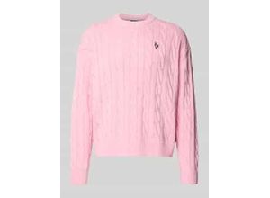 4069469578907 - Strickpullover mit Zopfmuster und Label-Stitching