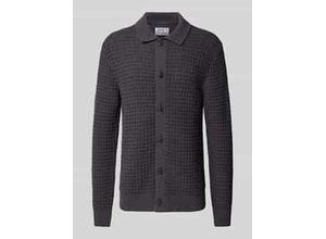 4069469639332 - Strickjacke mit Strukturmuster und Polokragen
