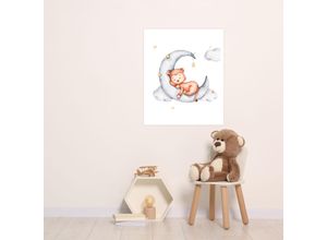 4069745106268 - Bild mit Rahmen LÜTTENHÜTT oder Poster Schlafender Affe auf Mond mit Sternen bunt (farbe bild(er) bunt) B30cm H40cm T02cm Papier Bilder HD Premium Druck