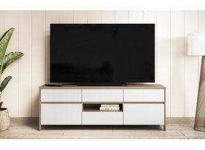 4069745151893 - TV-Schrank HOME AFFAIRE Stranda moderner TV-Unterschrank Kommode im Scandi-Style Lowboard weiß skandi eiche B164cm H58cm T39cm FSC-zertifizierter Holzwerkstoff Schränke Rahmenoptik ausreichend Stauraum vielseitig einsetzbar 164 cm breit
