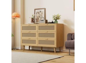 4091280155807 - Kommode mit 6 Schubladen Holzschubladen-Sideboard Schubladenkommode mit Metallgriffen für Schlafzimmer Wohnzimmer Büro hohes Sideboard mit viel