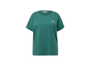 4099587075736 - Große Größen T-Shirt mit Frontdruck und Ärmelaufschlag grün Gr54